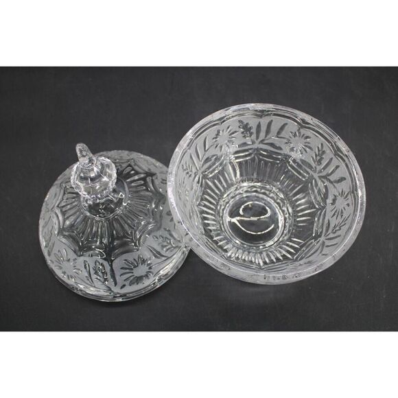 Vtg Glass/Crystal Zajecar Round Ball Shaped Etched Flower Footed Candy Dish Heav - Picture 4 of 8